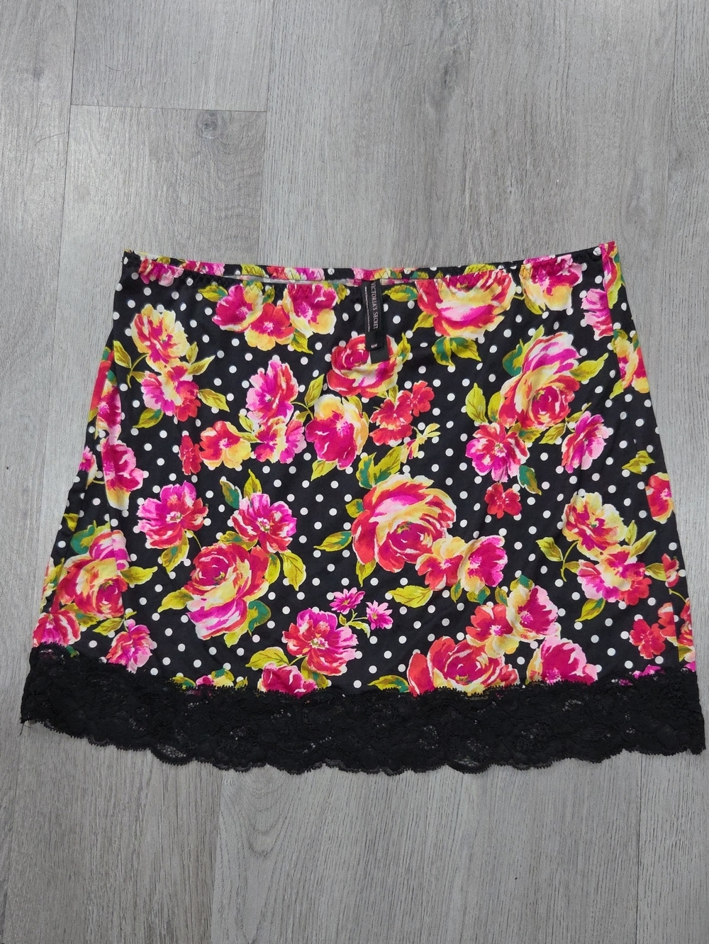 Vintage Victoria's Secret Floral Polka Dot Lace Slip Mini Skirt Y2K- Size M
